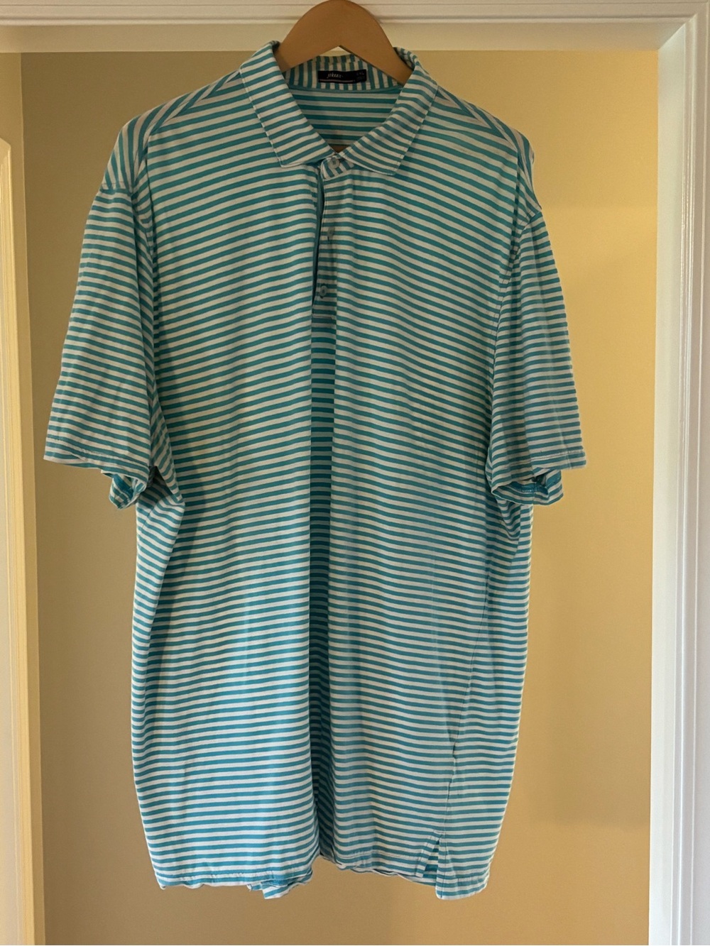 johnnie-O Teal and White Striped Polo